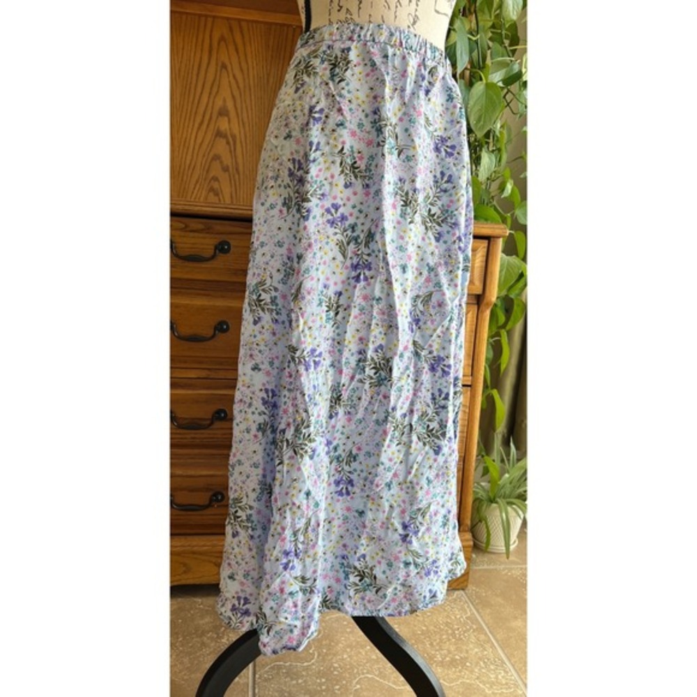 Zara Floral Maxi Skirt Womens XXL Light Blue Wildflower Elastic Waist Casual - Picture 2 of 6